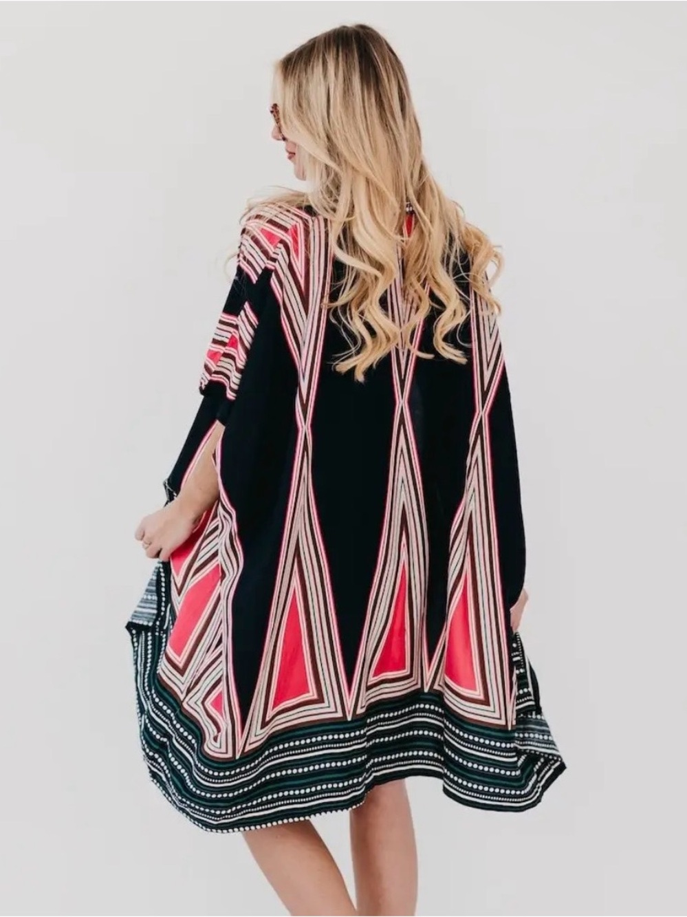 Pretty Simple “In the City of Paradise” Rayon Kimono - Navy/Coral | New!